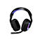 Schwarzes Gaming-Headset mit blauem Akzent am Kopfband und Mikrofon.
