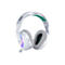 Weißes Gaming-Headset mit grauen Ohrpolstern und grünen Akzenten, auf weißem Hintergrund.