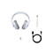 Weißes Gaming-Headset mit Zubehör: Mikrofon, Dongle, USB-Kabel.