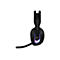 Schwarzes Gaming-Headset mit Mikrofon, das auf weißem Hintergrund dargestellt wird. Das Headset zeigt das Logo "G" mit RGB-Beleuchtung.