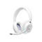 WeiÃŸes Gaming-Headset mit Mikrofon. Auf den Ohrmuscheln ist ein Logo zu sehen.