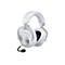 Casque de jeu blanc avec microphone, plan rapproché sur fond blanc.
