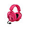 Pinkes Gaming-Headset mit Mikrofon, Logo "G", schwarzem Mikrofon.