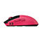 Seitliche Ansicht einer pinken Gaming-Maus mit schwarzem Mausrad und Tasten. Auf der Seite steht in schwarz X3.