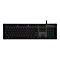 Schwarze Gaming-Tastatur mit RGB-Beleuchtung und Logi-G-Logo vor weißem Hintergrund.