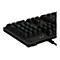 Schwarze Gaming-Tastatur mit grünen Tastenbeschriftungen und Aluminiumoberfläche.
