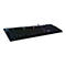 Schwarze Gaming-Tastatur mit farbiger Hintergrundbeleuchtung, Ansicht von oben und leicht schräg.