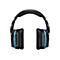 Schwarzes Headset mit blauen Lichtern an den Ohrmuscheln und verstellbarem Kopfbügel.