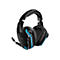 Schwarzes Gaming-Headset mit blauem Leuchteffekt. Mikrofon, Knöpfe und Logitech-Logo sind erkennbar.