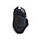 Schwarze Gaming-Maus G502 Lightspeed von Logitech, Unterseite, Logo und Beschriftung sichtbar.