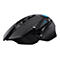 Schwarze Gaming-Maus mit blauen Lichtelementen. Deutlich sichtbares Scrollrad, und mehrere Tasten.