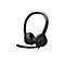 Schwarzes Headset, Detailansicht auf weißem Hintergrund. Bügel und Ohrmuscheln sind erkennbar. Mikrofonarm ragt nach unten.
