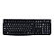 Schwarze Logitech K120 Tastatur auf weißem Hintergrund.
