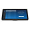 Ein schwarzes Touchscreen-Gerät zeigt eine Meeting-Liste und Details, darunter einen Start-Button. Der Bildschirm zeigt Informationen wie Datum, Uhrzeit, Meeting-Titel und Meeting-ID.