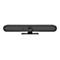 Graue Videokonferenz-Soundbar mit eingebauter Kamera und Standfuß.