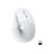 Souris ergonomique blanche de Logitech avec dongle USB. La souris possÃ¨de des boutons latÃ©raux et une molette de dÃ©filement.