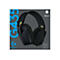 Schwarzes Logitech G435 Gaming-Headset auf grauem Hintergrund, mit gelben Akzenten, Bluetooth-Logo und LIGHTSPEED-Markenzeichen.