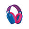 Blau-pinkfarbenes Gaming-Headset auf weißem Hintergrund.