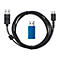 Schwarzes USB-Kabel mit USB-A- und USB-C-Anschlüssen, blauem USB-Empfänger und G-Logo auf einem Stecker.