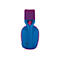Casque bleu et rose avec bandeau violet. Logo et lettrage 'G'.