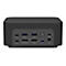 Schwarzes GerÃ¤t mit AnschlÃ¼ssen fÃ¼r USB-C, USB-A, Displayport, HDMI und Stromanschluss.