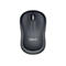 Drahtlose Logitech Maus, grau mit Rollrad und Logo.