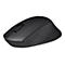 Souris d'ordinateur noire avec molette de dÃ©filement et texture latÃ©rale. Sur fond clair.