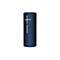 Haut-parleur cylindrique bleu-noir avec un symbole plus-moins turquoise, sur fond blanc.
