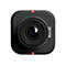 Schwarze quadratische Webcam mit zentraler Linse und zwei leuchtenden roten Status-LEDs oben und unten.
