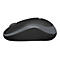 Souris d'ordinateur sans fil en noir et gris avec molette de défilement et logo.