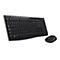 Clavier noir avec souris, logo Logitech, étiquettes de touches bien visibles.