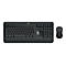 Schwarzes drahtloses Logitech-Tastatur-Maus-Set vor weiÃŸem Hintergrund.