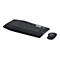 Ensemble clavier et souris sans fil Logitech noir. Le clavier est équipé d'un repose-poignets intégré.