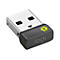 Ein USB-Empfänger, silberfarbenes Metall mit schwarzem Ende und Logo.