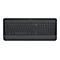 Dunkelgraue Logitech-Tastatur mit flachen Tasten und Nummernblock.