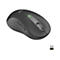 Schwarze Computermaus von Logitech, mit Scrollrad, Logo und USB-EmpfÃ¤nger.