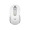 Draufsicht auf eine weiße Logitech-Maus mit grauem Scrollrad und Logo.