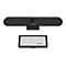 Logitech Videokonferenz-System mit grauer Kamera-Soundbar und schwarzem Touch-Controller vor weißem Hintergrund.