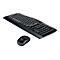 Schwarze Logitech-Tastatur und -Maus auf weiÃŸem Hintergrund.
