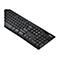 Schwarze kabellose Logitech-Tastatur in Perspektive auf weißem Hintergrund.