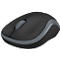 Wireless mouse, black with gray edging and scroll wheel.