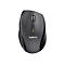 Drahtlose Logitech-Maus, dunkelgrau, mit Logo und Tasten.