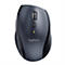 Dunkelgraue Logitech Computermaus in Draufsicht auf weißem Hintergrund.