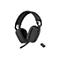Schwarzes Headset mit Mikrofon und USB-Empfänger auf weißem Hintergrund. Der Bügel trägt das Logo "logi".