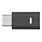 Ein schwarzer USB-C-Adapter mit einem silbernen Stecker und einem länglichen, weißen Licht.