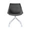 Grey office chair on white wheels, against a white background.