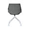 Back of a gray office chair with white legs and wheels.