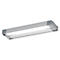 Luminaire LED rectangulaire gris, avec lumière blanche et un interrupteur marche/arrêt rouge.