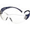 Lunettes de protection avec verres transparents et branches bleu foncé.