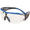 Lunettes de sécurité avec une monture bleue et noire et des verres transparents.